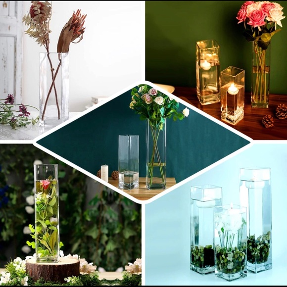 2-pcs | 12” inches L x 3” inches W Square Glass Block Vase - Picture 2 of 10